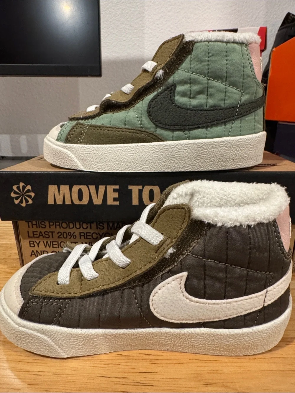 Nike Blazers Kids High-Top Sneakers in Olive, Gray and White